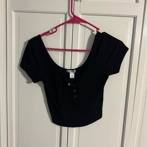 Bozzolo Black Crop Top with Button Detail
